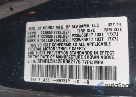 2014 Honda Odyssey Ex z USA, uszkodzony, nr VIN 5FNRL5H42EB082776